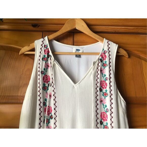 old navy dress cream embroidery V-neck tassel tie Beach SZ MTall - Picture 4 of 10